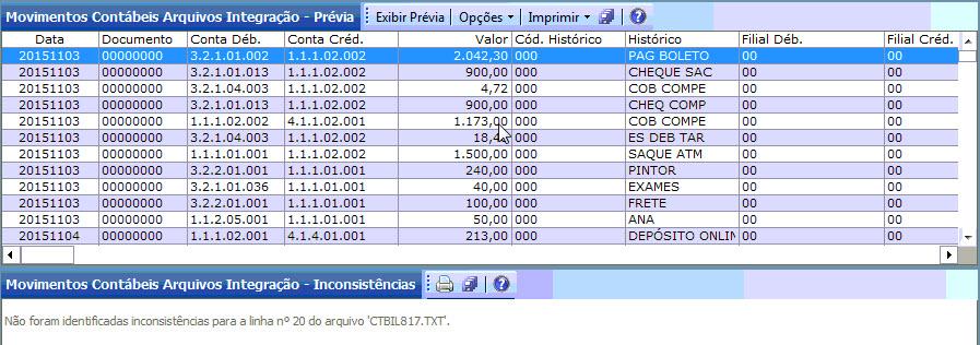 Tela do Mastermaq com movimentos contábeis.