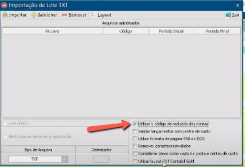 Tela do Nasajon Gold com destaque para o campo Utilizar o código reduzido das contas.