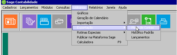 Tela do Sage  com destaque para a lista Utilitários.