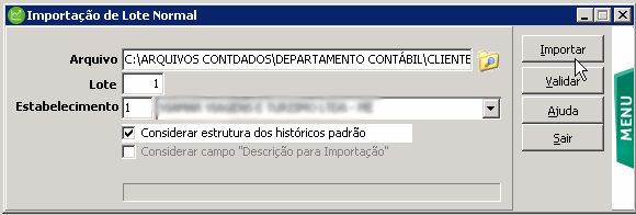 Tela do Sage com destaque para o botão Importar.