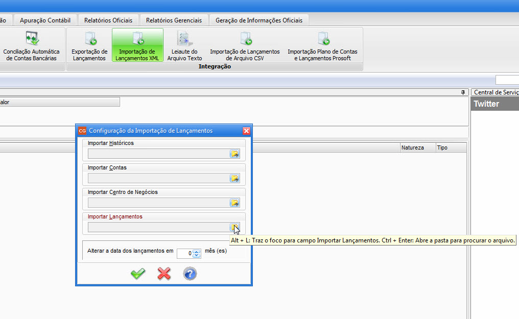 Tela do Tron com destaque para o campo Importar lançamentos.
