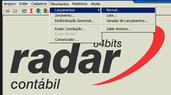 Tela do WK Radar com destaque para os botões Movimentos, Lançamentos e Normal.