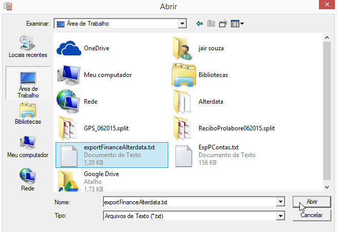 Tela do Alterdata com destaque para o botão Abrir.