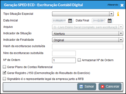 Tela de preenchimento dos dados e exportação do Calima.