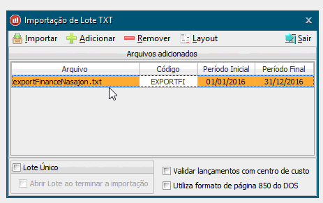 Tela do Nasajon Gold com destaque para o campo Importar.
