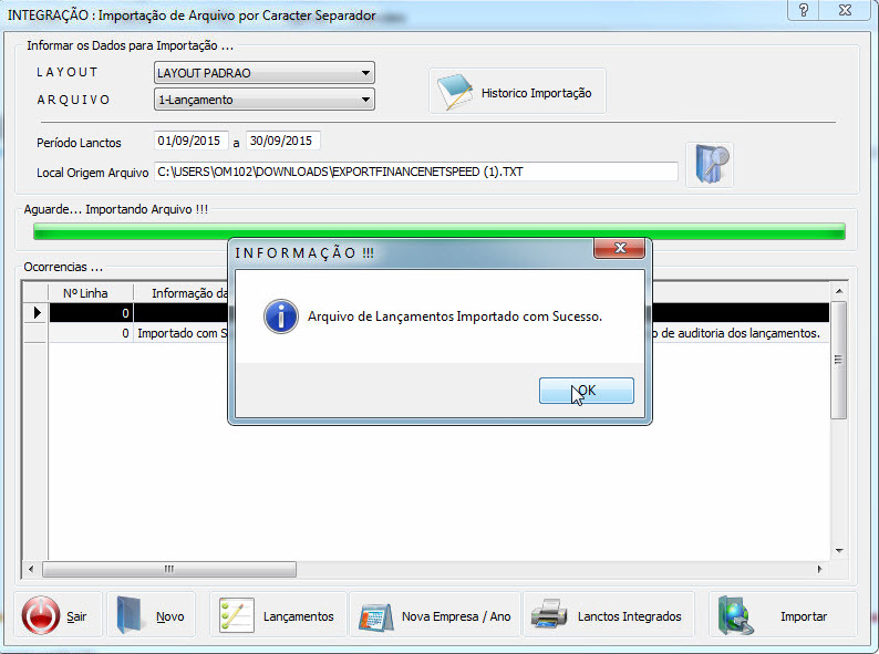 Tela do Netspeed com destaque para o botão Ok.