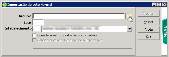 Tela do Sage com destaque para o campo Arquivo.