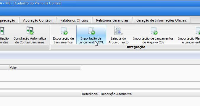 Tela do Tron com destaque para o botão Importação de Lançamentos XML.
