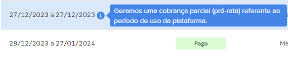 Tela de importação de Pagamentos com destaque para cobrança parcial (pró-rata).
