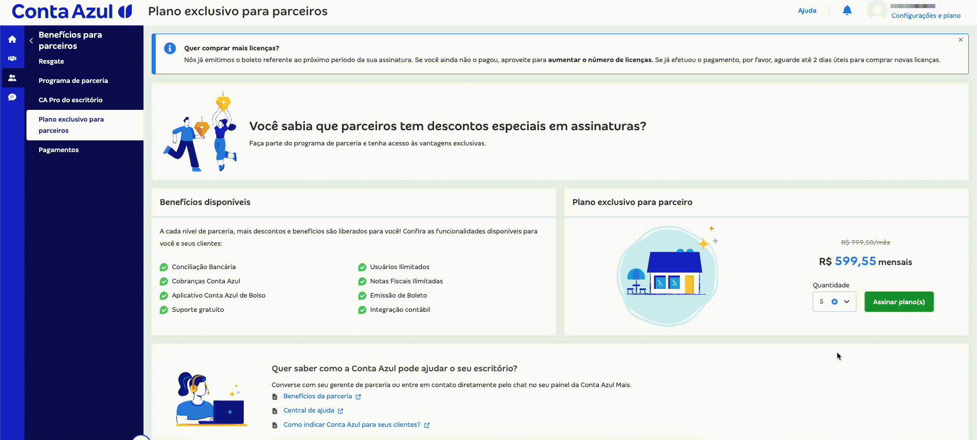 Passo a passo para contratar novas licenças mesmo que tenha licenças em período de renovação com boleto em aberto.
