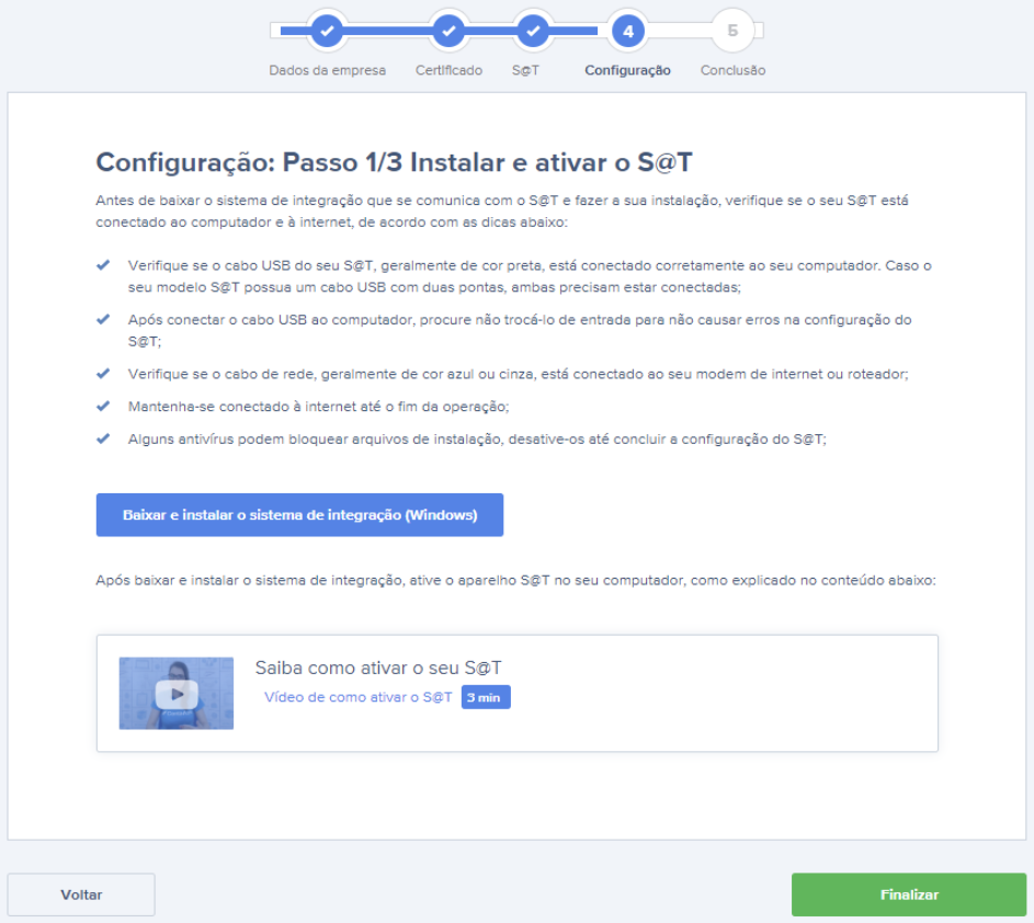 Tela de ativação do aparelho Sat.