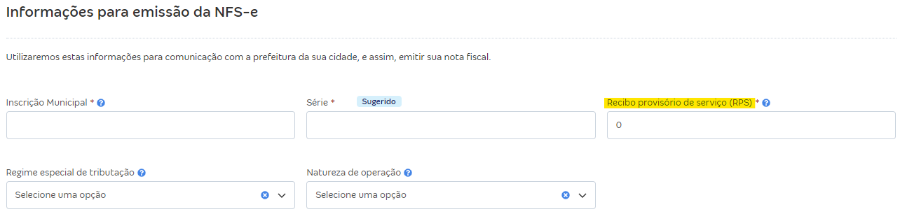 Tela de preenchimento do Recibo Provisório de Serviço (RPS).