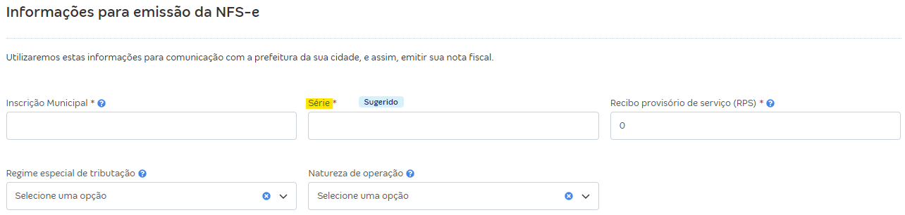 Tela de preenchimento da Série.