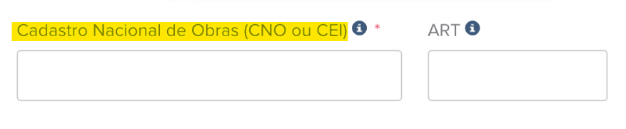 Tela de preenchimento do campo Cadastro Nacional de Obras (CNO ou CEI) no rascunho da NFS-e.