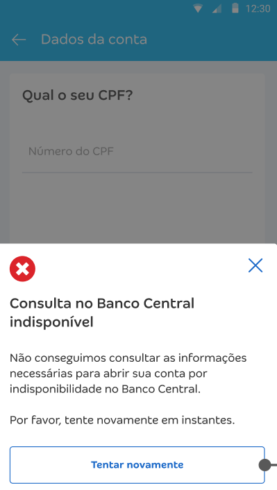 mensagem informa que não foi possível verificar os dados com o Banco Central.png