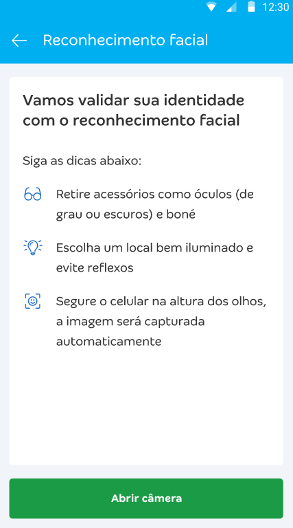 Tela de facematch na aprovação de usuário Conta PJ.png