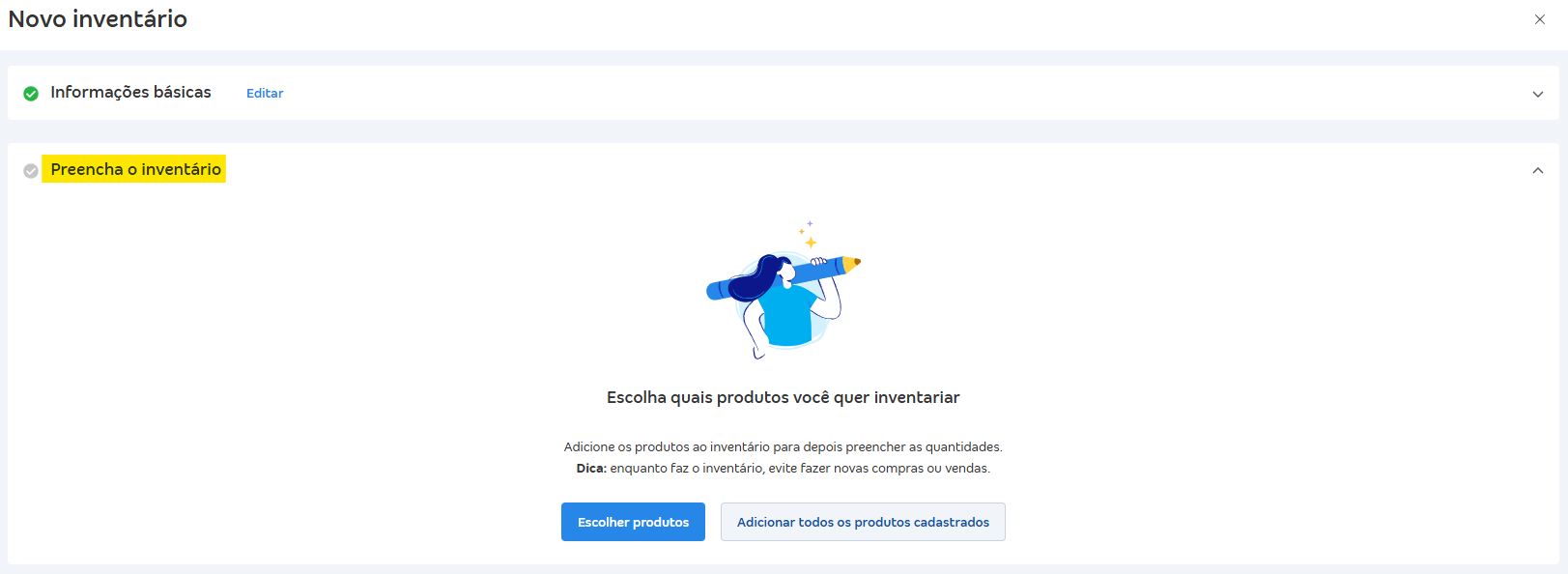 Tela de novo inventário com destaque para etapa Preencha o inventário.png