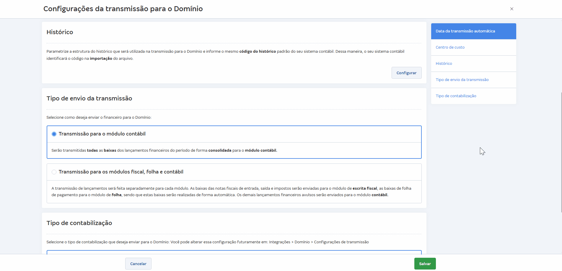 Passo a passo para configurar o histórico padrão dos lançamentos das transmissões contábeis.