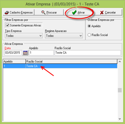Tela do Contmatic com destaque para o botão Ativar.