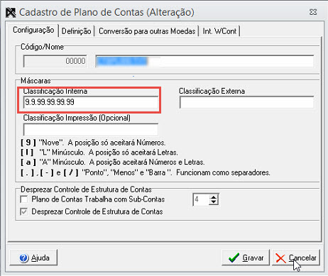 Tela do Alterdata com destaque para o campo Classificação Interna.