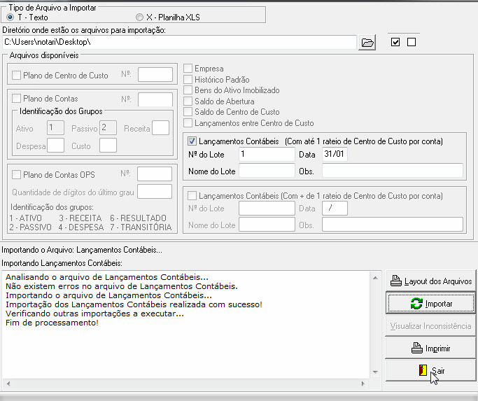 Tela do Contmatic com destaque para o botão Sair.