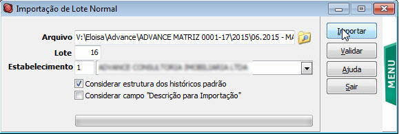 Tela do EBS Cordilheira com destaque para o botão Importar.