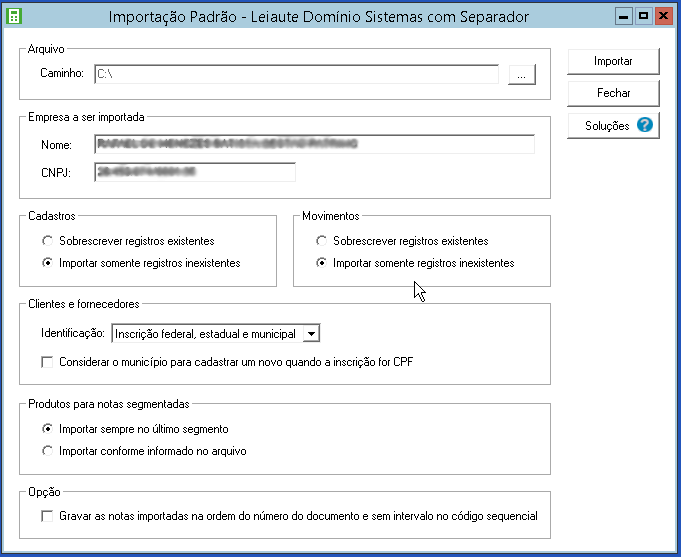 Tela do Domínio com destaque para o campo Caminho.