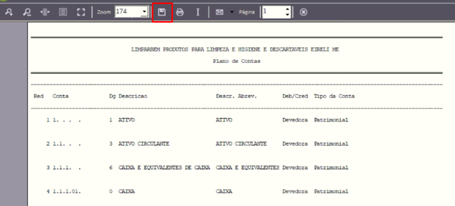 Tela do E-Contab com destaque para o ícone de disquete.