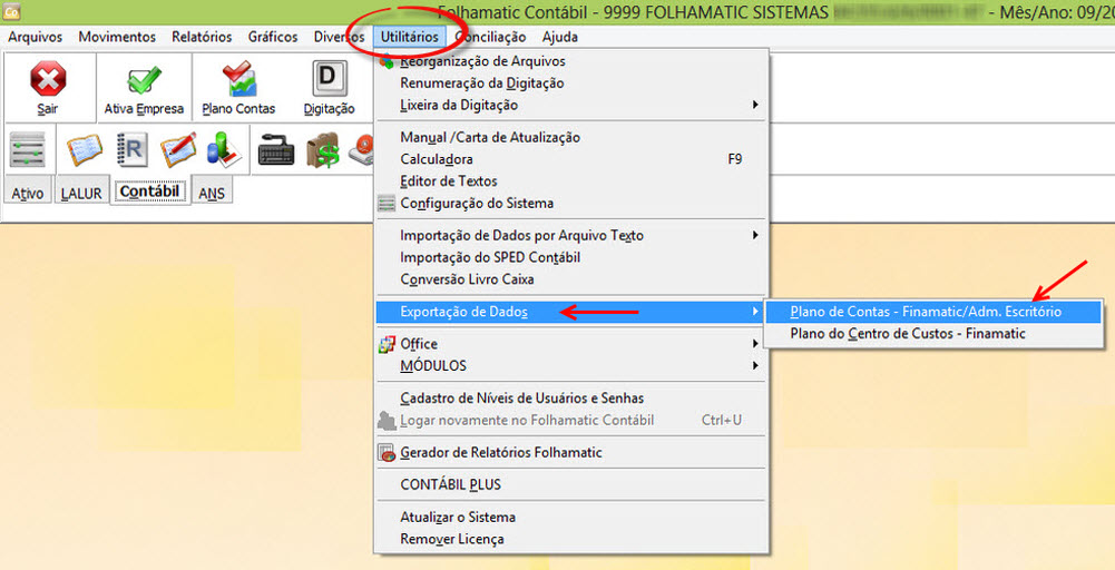 Tela do Folhamatic com destaque para a lista Utilitários.