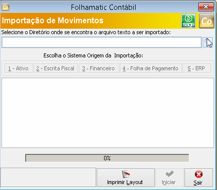 Tela do Folhamatic com destaque para o campo Selecione o Diretório onde se encontra o arquivo texto a ser importado.