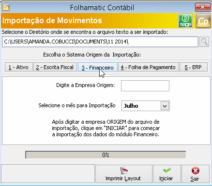 Tela do Folhamatic com destaque para o botão 3 - Financeiro.