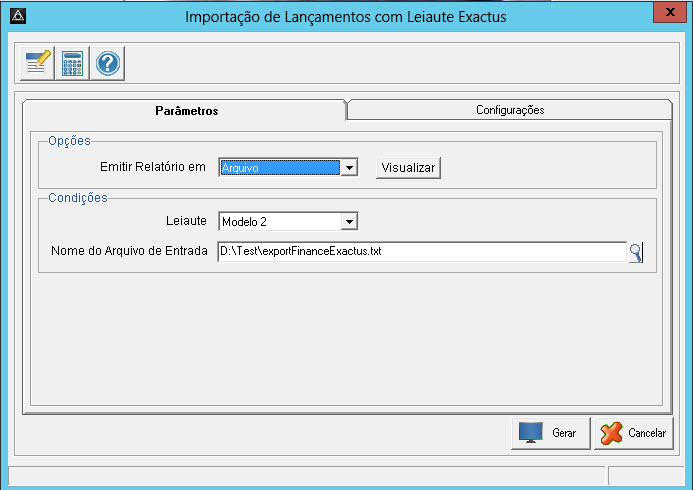 Tela do Exactus com destaque para o campo Emitir relatório.