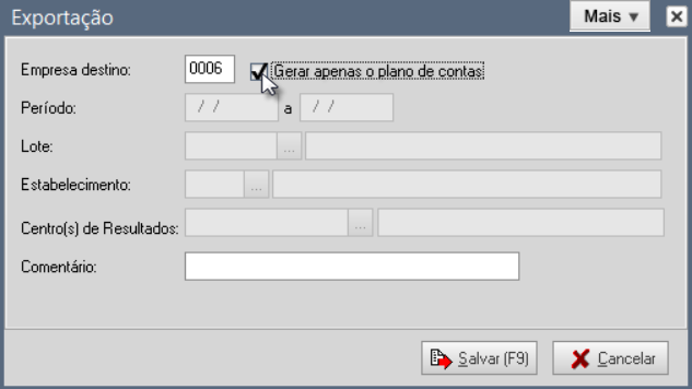 Tela do Fortes com destaque para o botão Gerar apenas o plano de contas.
