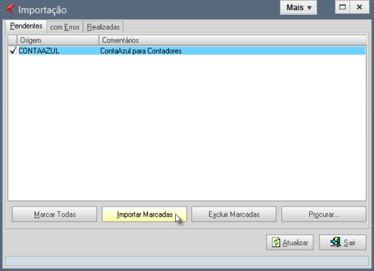 Tela do Fortes com destaque para o botão Importar Marcadas.