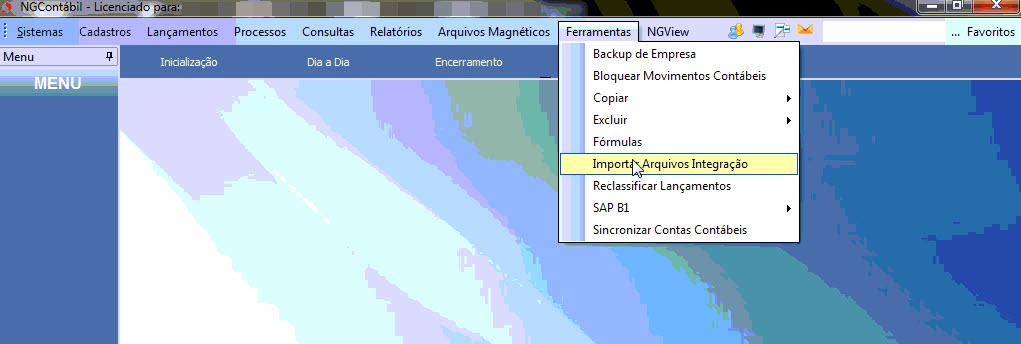Tela do Mastermaq com destaque para os botões Ferramentas e Importar Arquivos Integração.