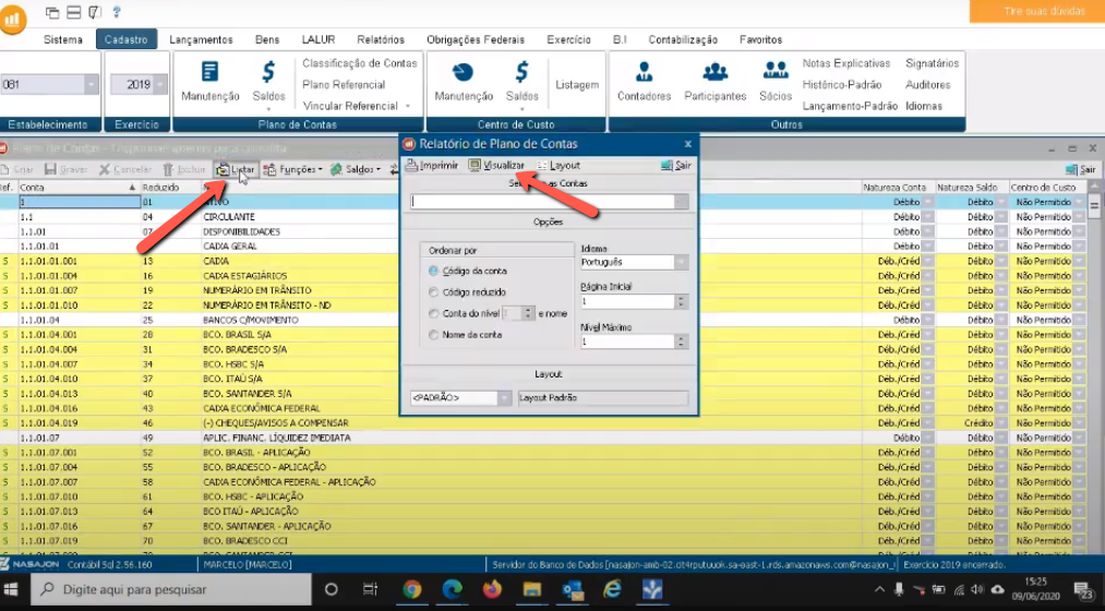Tela do Nasajon SQL com destaque para os campos Listar e Visualizar.