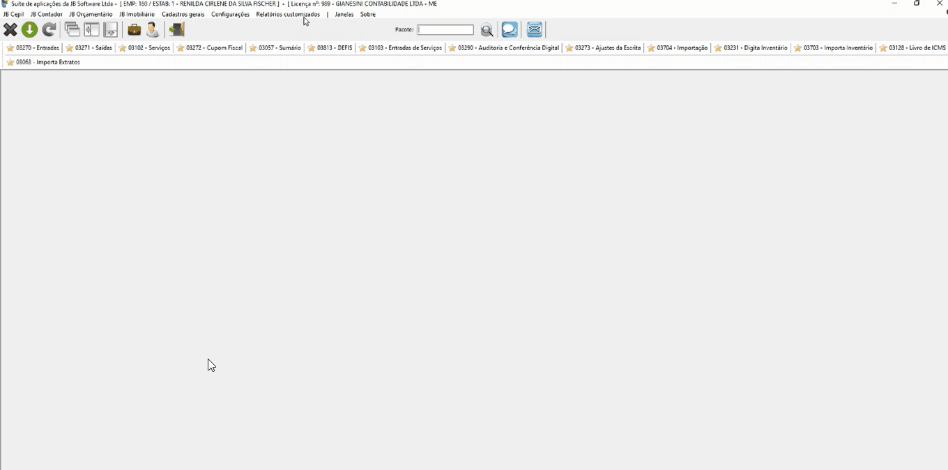 Tela de dados para acessar Exportação plano de contas (avaliando momento contábil).