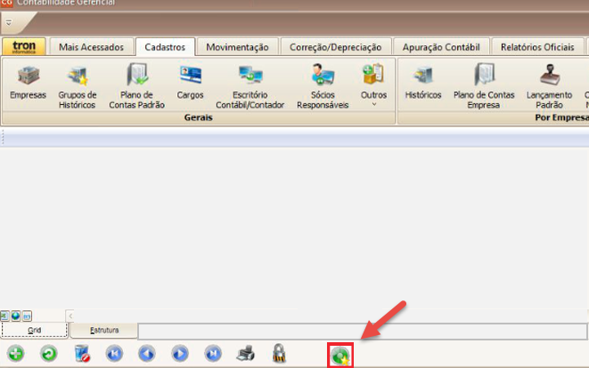 Tela do Tron com destaque para o botão Leiaute Padrão de Importação.