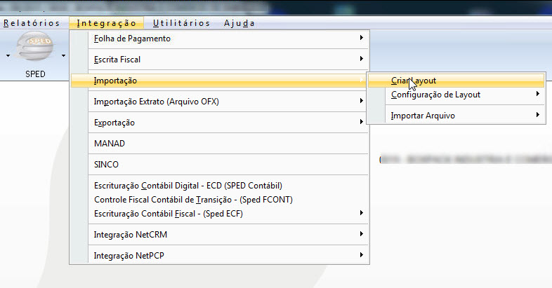 Tela do Netspeed com destaque para os botões Importação e Criar Layout.
