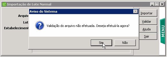Tela do Sage com destaque para o botão Sim.