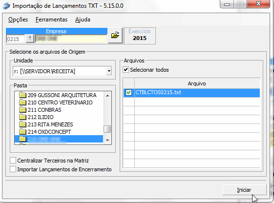 Tela do Prosoft com destaque para os campos Unidade, Pasta e Arquivos.