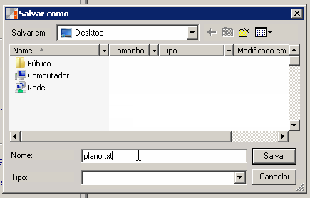 Tela do PH Software com destaque para os campos Nome e tipo do arquivo.
