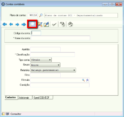 Tela do SCI Único com destaque para o campo Código e ícone de lupa.