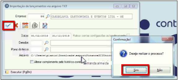 Tela do SCI Único com destaque para o ícone de pasta e campo Sim.