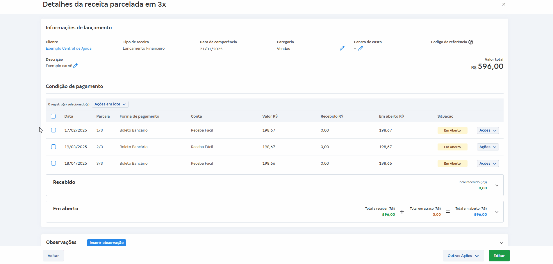 Passo a passo para para realizar o download em lote dos Boletos da Conta Azul no momento de gerar as cobrança no financeiro.