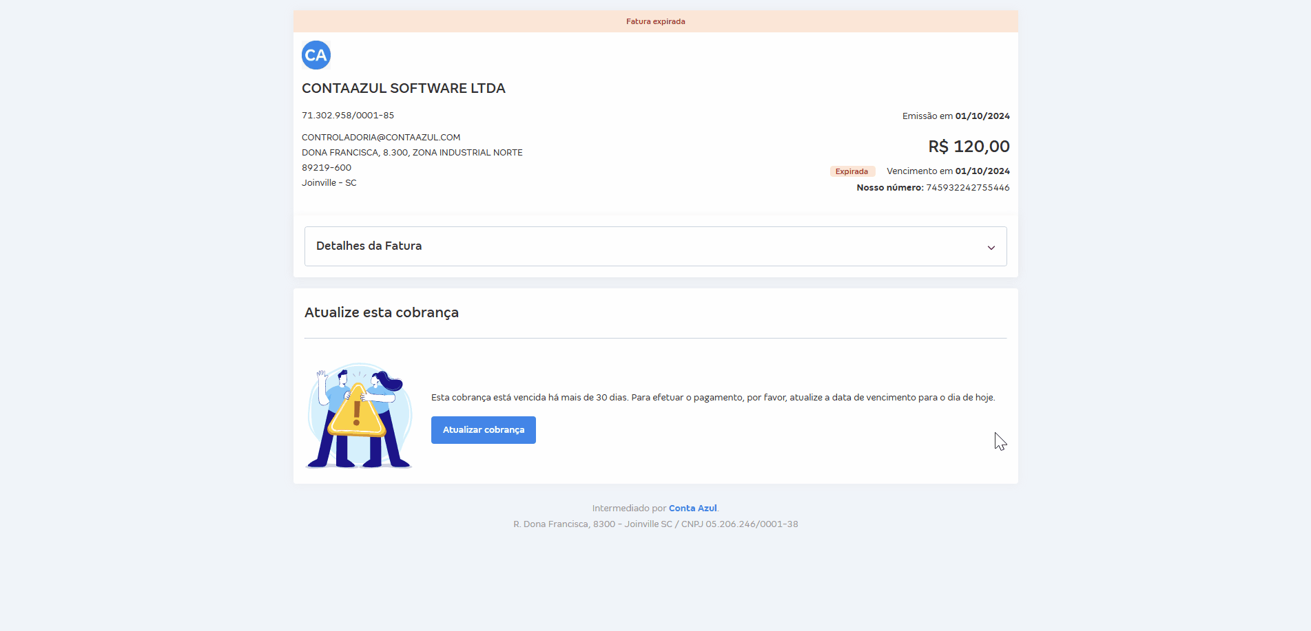 Passo a passo para Atualizar cobrança de Fatura expirada.