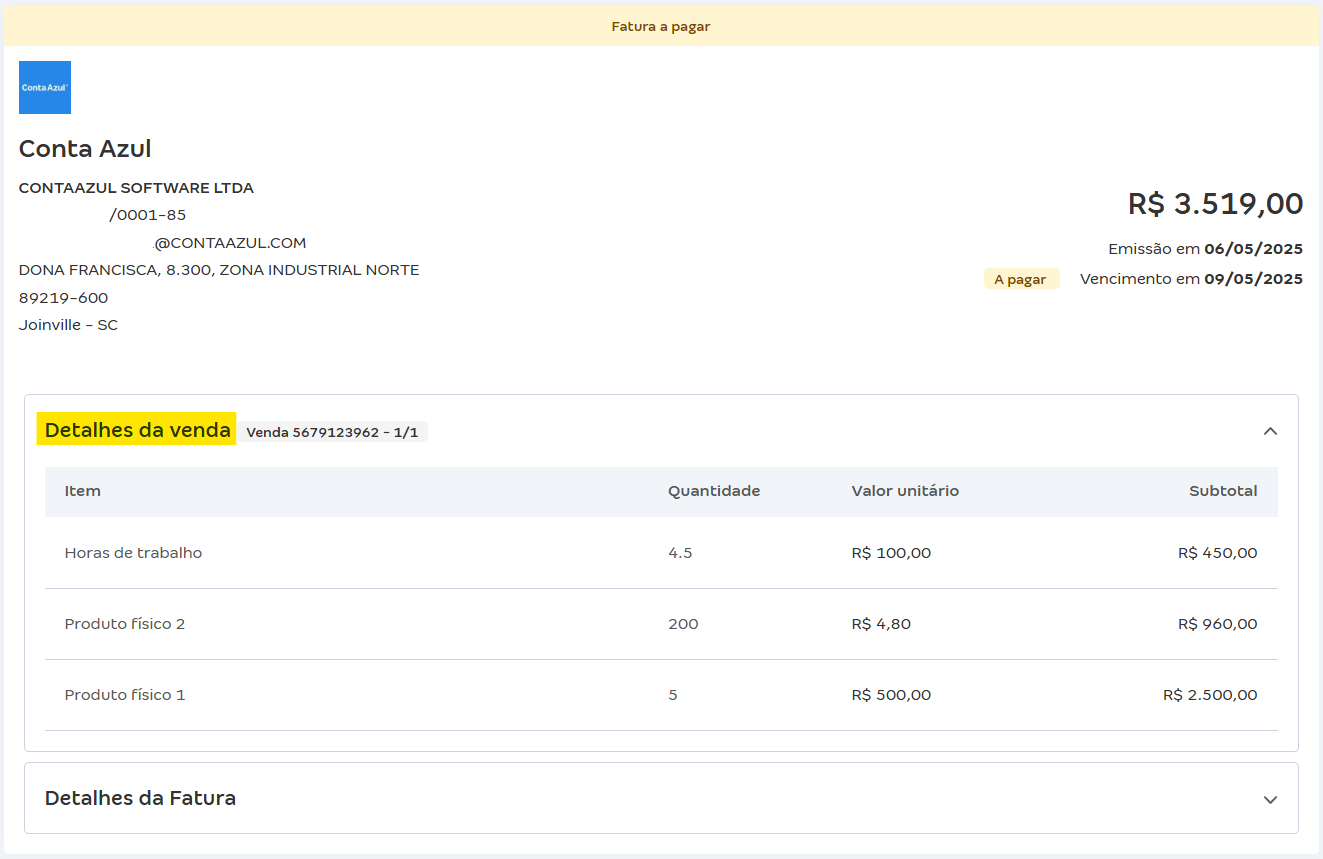 Tela do link unico da conta azul com destaque para os detalhes da venda.png