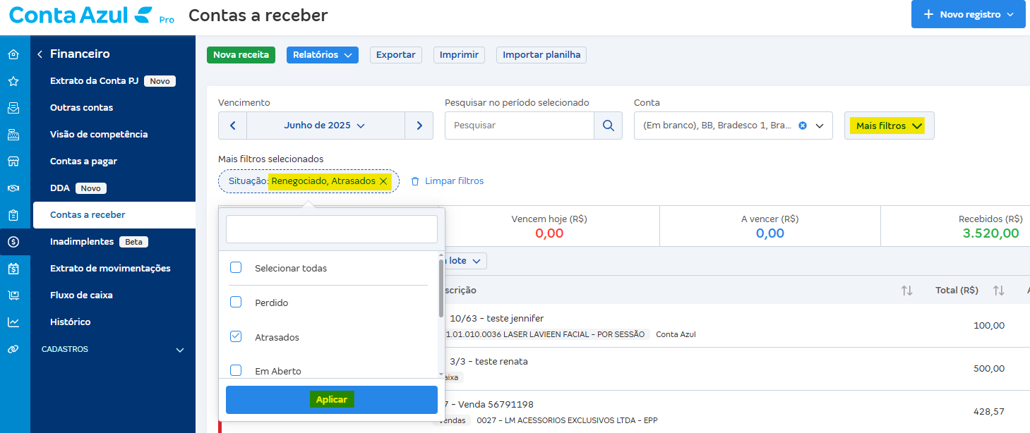 Tela de financeiro com filtro para renegociações atrasadas.png