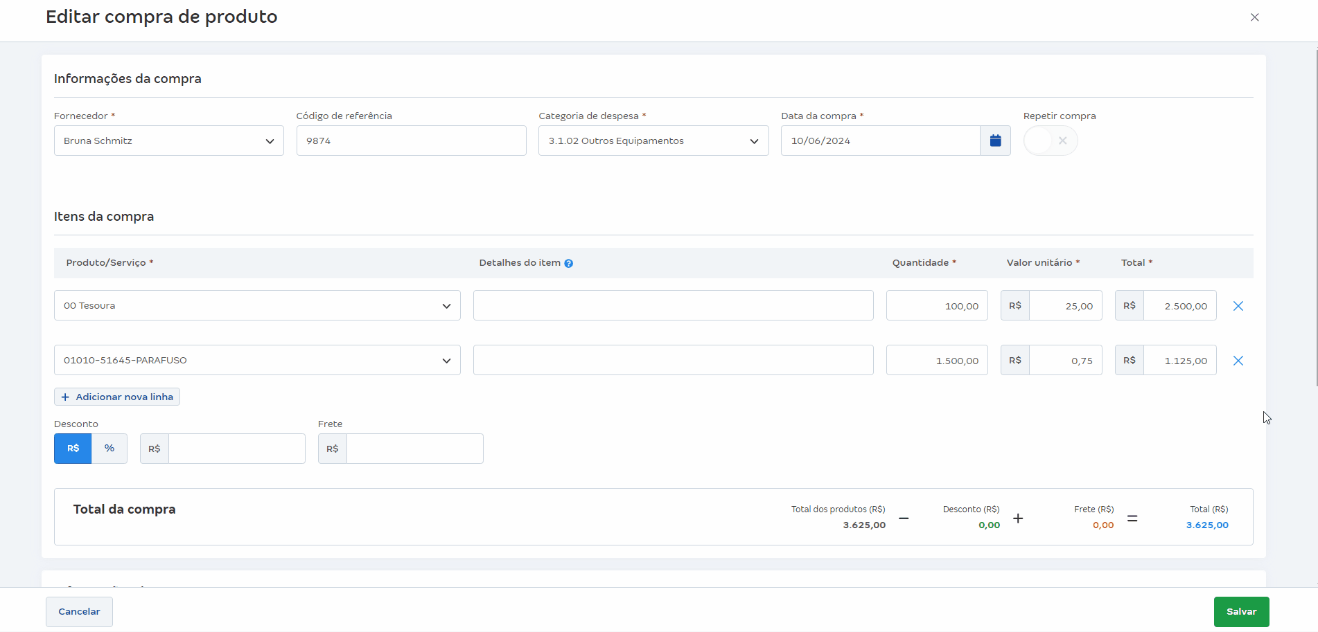 Passo a passo para Editar parcelas da compra de produto.