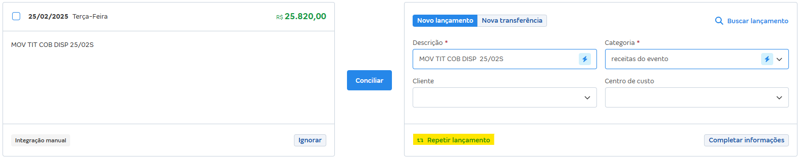 Tela de conciliações pendentes com destaque para o borão repetir lançamento.png